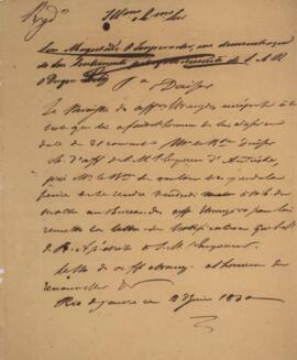 Minuta de ofício, sem autoria, com data de 23 de junho de 1830, convidando o encarregado de negóc...