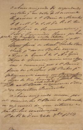 Minuta de ofício, com data de 24 de setembro de 1829, para Wenzel Philipp Leopold (1784-1851), Ba...