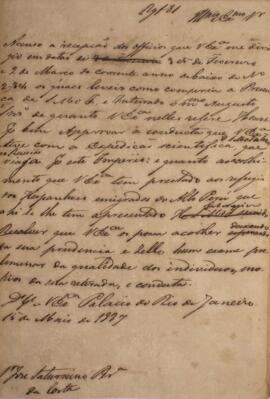 Minuta de despacho enviado para José Saturnino da Costa Pereira (1771-1852), com data de 15 de ma...