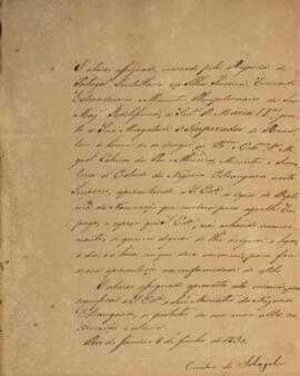 Nota diplomática enviada por Manuel de Assis de Mascarenhas (1805-1867), Conde de Sabugal, para M...