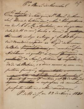 Minuta de ofício endereçado a Wenzel Philipp Leopold (1784-1851), Barão de Mareschal, com data de...