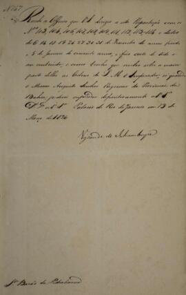 Cópia de despacho n° 147 enviado por Antônio Luiz Pereira da Cunha (1760-1837), Visconde de Inham...