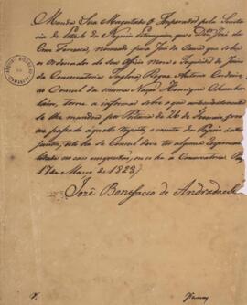 Despacho original enviado por José Bonifácio de Andrada e Silva (1763-1838), com data de 17 de ma...