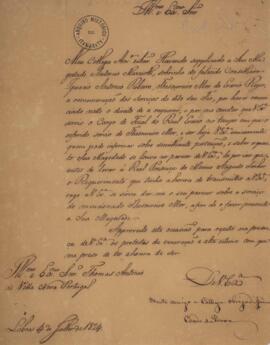 Carta original por Tomás António de Vila Nova Portugal (1755 – 1839) para Domingos Borges de Barr...