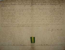 Carta patente original datada de 24 de fevereiro de 1830, assinada por Pedro Affonso de Carvalho,...