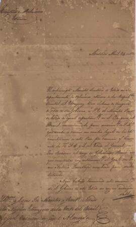 Nota diplomática original, datada de 24 de abril de 1830, enviada por Nicolás Herrera (1744-1833)...