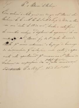 Minuta de nota diplomática com data de 22 de fevereiro de 1831 em que autor não identificado comu...