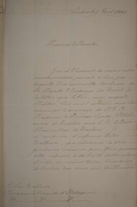 Nota diplomática enviada por Barão de Cetto para Manuel Rodrigues Gameiro Pessoa (1800-1846), Vis...