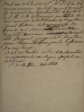 Minuta de nota com data de 7 de novembro de 1828 em que João Carlos Augusto de Oyenhausen-Gravenb...