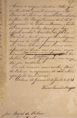 Minuta de nota diplomática com data de 22 de junho de 1831 em que o ministro e secretário de Esta...