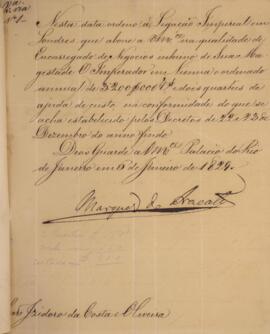 Cópia de despacho com data de 06 de janeiro de 1829 em que João Carlos Augusto de Oyenhausen-Grav...