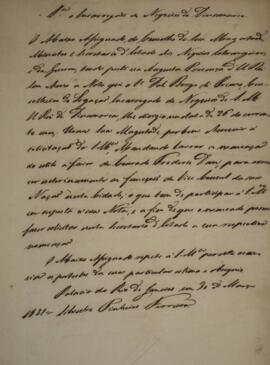 Minuta de nota com data de 30 de março de 1821 em que Silvestre Pinheiro Ferreira (1769-1846) com...