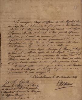 Nota diplomática original, datada de 10 de novembro de 1829, enviada por E. M. A. Martini, encarr...