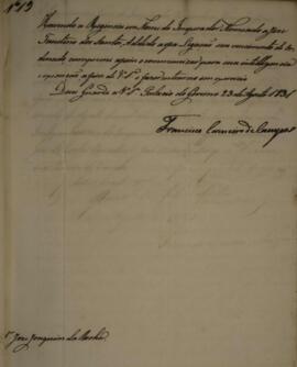 Despacho de Francisco Carneiro de Campos (1765-1842) a José Joaquim da Rocha (1777-1848) enviado ...