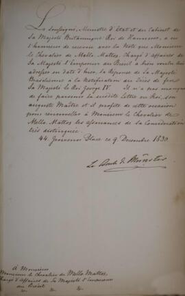 Nota diplomática enviada por Guilherme Henrique (1765-1837), Conde de Munster, para Eustaquio Ado...