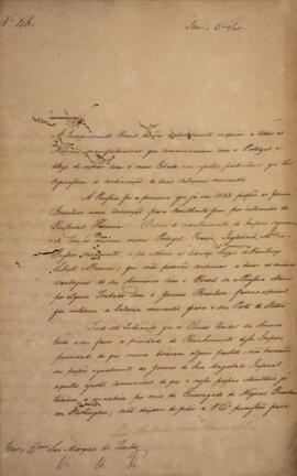 Ofício original, datado de 18 de abril de 1827, enviada por Luiz Moutinho de Lima Álvares e Silva...