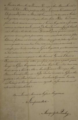 Cópia da carta de chancelaria de D. Pedro I, com data de 17 de janeiro de 1827, comunicando o fal...