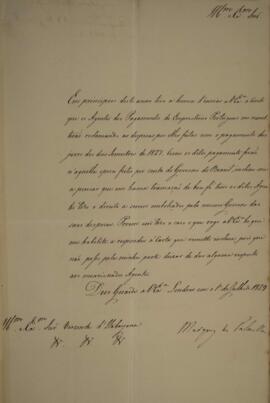 Nota diplomática enviada por Pedro de Sousa e Holstein (1781-1850),  Marquês de Palmela, para Man...