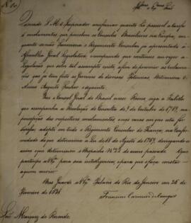 Despacho de Francisco Carneiro de Campos (1765-1842), ao marquês de Resende (1790-1875), enviado ...