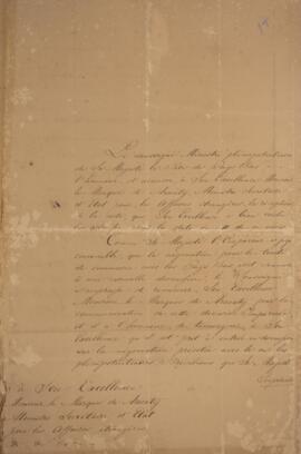 Nota diplomática original, datada de 12 de agosto de 1828, enviada por W. G. Dedel, ministro plen...