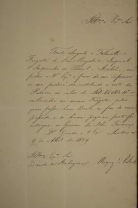 Nota diplomática enviada por Pedro de Sousa e Holstein (1781-1850),  Marquês de Palmela, para Man...