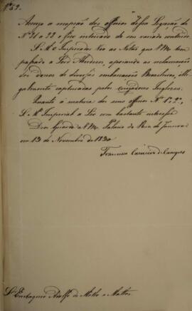 Cópia de despacho n.52 enviado por Francisco Carneiro de Campos (1765-1842), para Eustaquio Adolf...