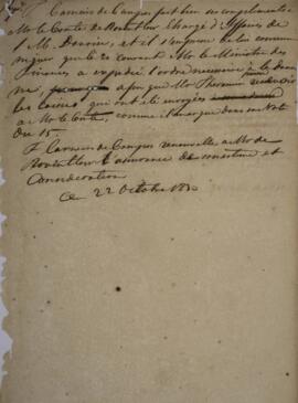 Minuta de nota com data de 22 de outubro de 1830 em que Francisco Carneiro de Campos (1765-1848) ...