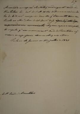 Minuta de nota com data de 1 de julho de 1831 em que Francisco Carneiro de Campos (1765-1842) com...