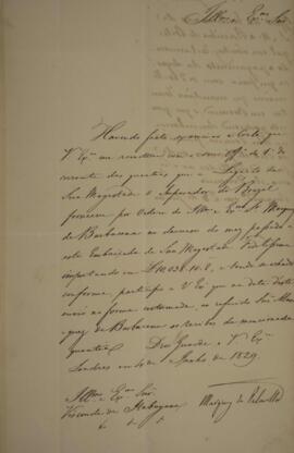 Nota diplomática enviada por Pedro de Sousa e Holstein (1781-1850),  Marquês de Palmela, para Man...