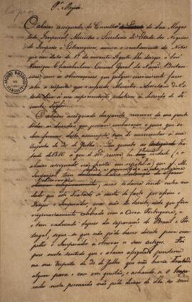 Minuta de nota diplomática enviada por José Joaquim Carneiro de Campos (1768-1836), Marquês de Ca...