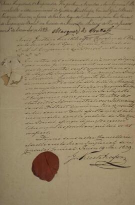 Carta patente original datada de 1 de dezembro de 1829, assinada por João Carlos Augusto de Oyenh...