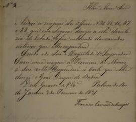 Despacho de Francisco Carneiro de Campos (1765-1842), ao Marquês de Resende (1790-1875), enviado ...