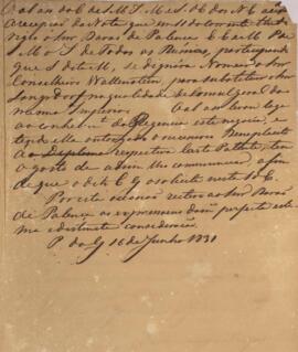 Minuta de nota diplomática com data de 16 de junho de 1831 em que o ministro e secretário de Esta...