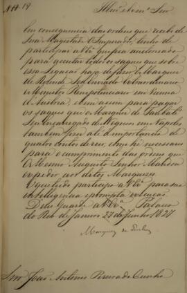 Cópia de despacho n° 19 enviado por João Severiano Maciel da Costa (1769-1833), Marquês de Queluz...