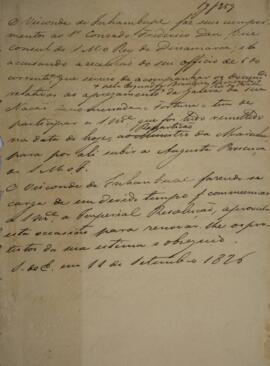 Minuta de nota com data de 11 de setembro de 1826 em que Antônio Luiz Pereira da Cunha (1760-1837...