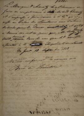 Minuta de nota datada de 18 de setembro de 1828 em que João Carlos Augusto de Oyenhausen-Gravenbu...