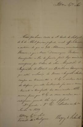 Nota diplomática enviada por Pedro de Sousa e Holstein (1781-1850),  Marquês de Palmela, para Man...