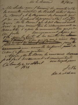 Minuta de nota datada de 21 de abril de 1828 e destinada a Georg Heinrich von Löwenstern (1786-18...