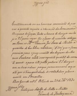 Ofício original com data de 24 de setembro de 1830 em que Manuel Rodrigues Gameiro Pessoa (1800-1...