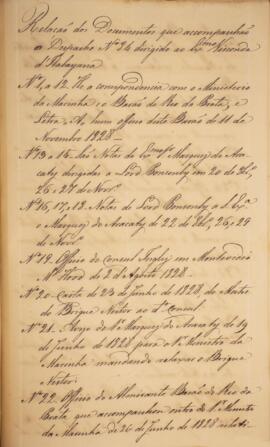 Relatório original datado de 4 de dezembro de 1828 pormenorizando os documentos que acompanharam ...