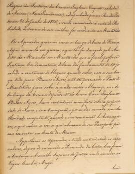 Cópia do relatório, datado de 04 de junho de 1828, referente à sentença do navio inglês “Coquito&...