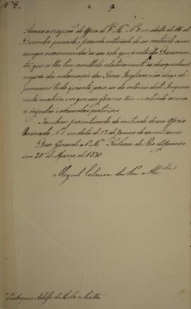 Cópia de despacho n.9 enviado por Miguel Calmon du Pin e Almeida (1794-1865), Marquês de Abrantes...