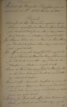 Cópia de despacho n.6 expedido pela Secretaria de Estado, com data de 5 de fevereiro de 1830, con...