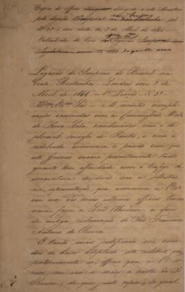 Cópia de ofício escrito por José Marques Lisboa (1807 — 1897), com data de 3 de abril de 1844, co...