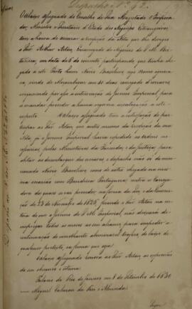 Cópia de nota enviada por Miguel Calmon du Pin e Almeida (1794-1865), Marquês de Abrantes, para A...