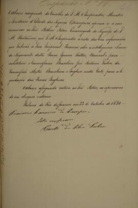 Cópia de nota enviada por Francisco Carneiro de Campos (1765-1842), para Arthur Aston (s.d.), com...