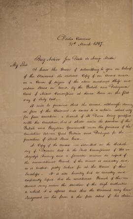 Relatório original, com data em 31 de março de 1827, com o pedido do mestre do brigue Activo, Jos...