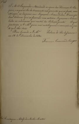 Cópia de despacho n.61 enviado por Francisco Carneiro de Campos (1765-1842), para Eustaquio Adolf...