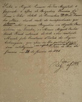 Minuta de despacho, com data de 21 de janeiro de 1825, transmitindo o encaminhamento do ofício da...