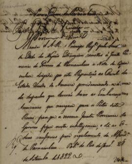 Minuta de despacho enviado para a Junta Provisória do governo da província de Pernambuco, com dat...